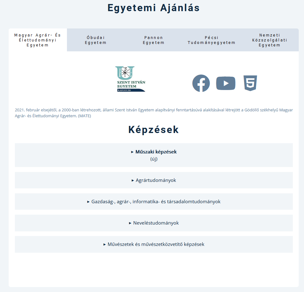 Egyetemi képzés ajánló